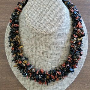 Necklace Stone Pieces Orange Brown Black Fashion Costume Jewelry 16" w/ Extender